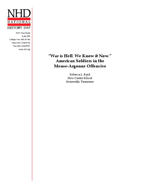 “War Is Hell. We Know it Now.” American Soldiers in the Meuse-Argonne Offensive Lesson Plan