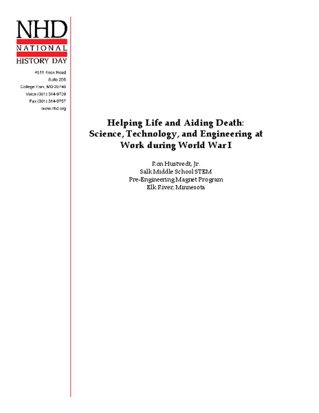 Helping Life and Aiding Death: Science, Technology, and Engineering at Work during World War I Lesson Plan