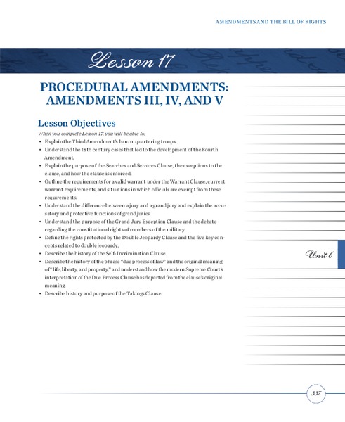 Procedural Amendments: Amendments III, IV, and V Lesson Plan