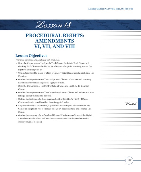 Procedural Rights: Amendments VI, VII, and VIII Lesson Plan