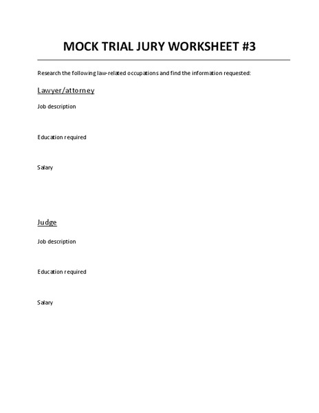 Mock Trial Jury Worksheet Worksheet