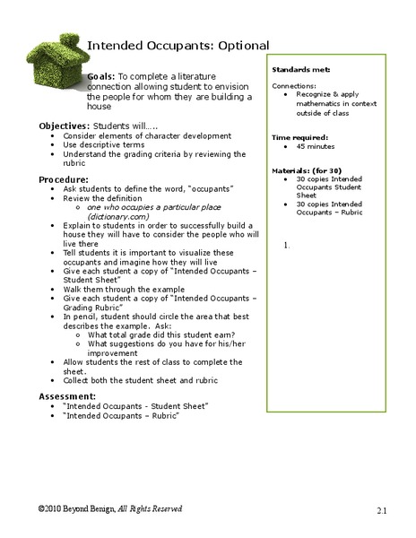 Intended Occupants Lesson Plan