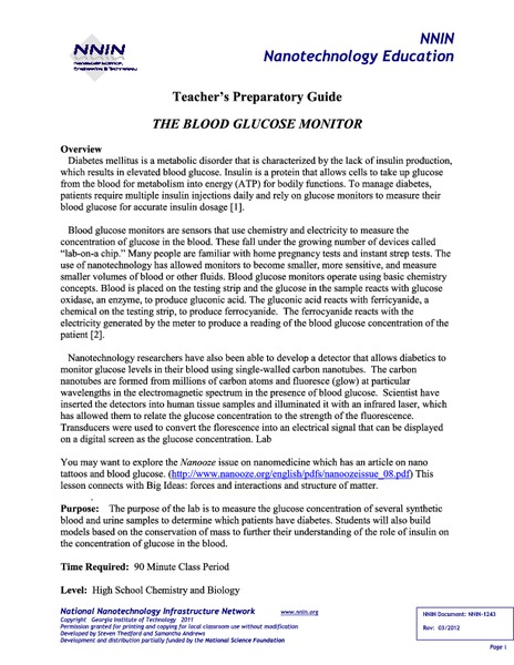 The Blood Glucose Monitor Lesson Plan