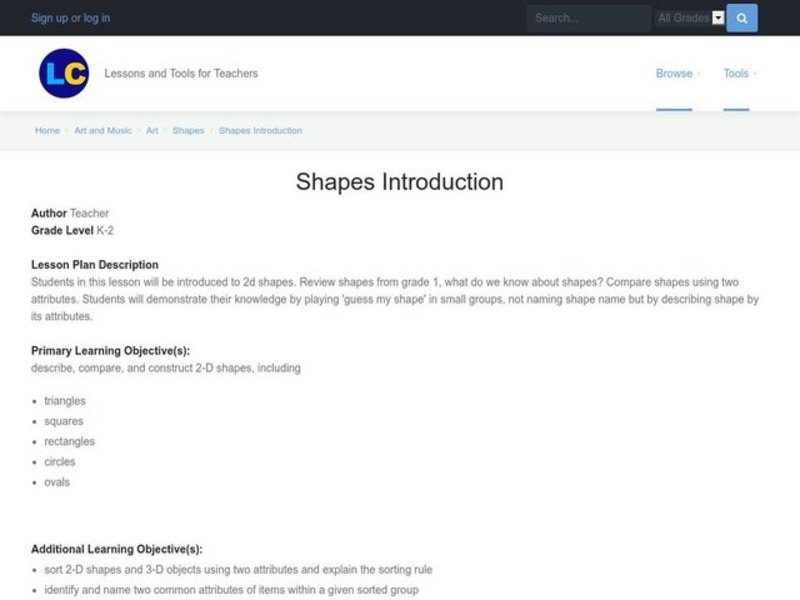 Guess My Shape Lesson Plan