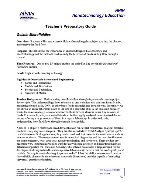 Gelatin Microfluidics Lesson Plan