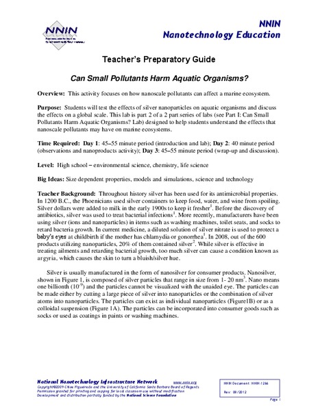 Can Small Pollutants Harm Aquatic Organisms? Lesson Plan