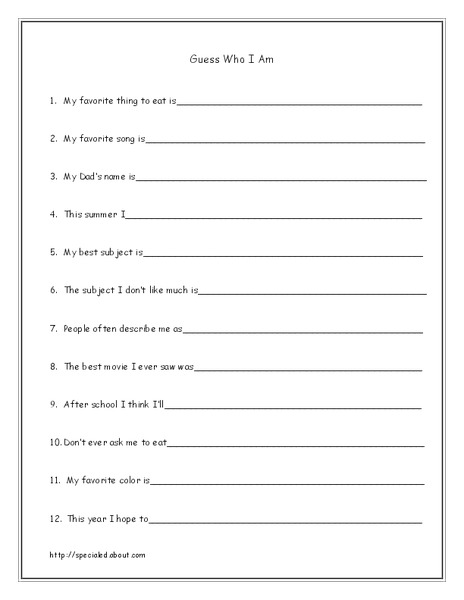 Guess Who I Am Worksheet