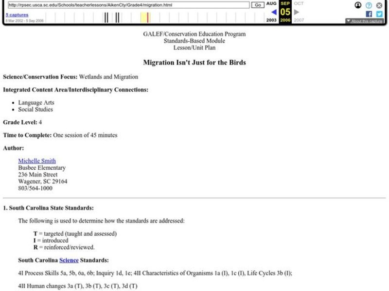 Migration Isn't Just For The Birds Lesson Plan