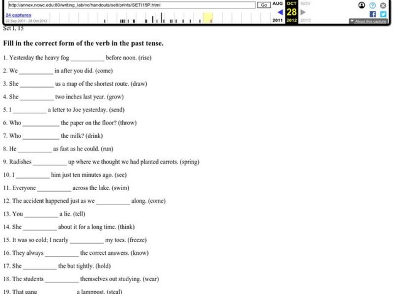 Verbs in Past Tense Worksheet