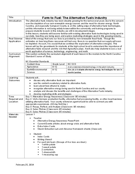 Farm to Fuel: The Alternative Fuels Industry Lesson Plan