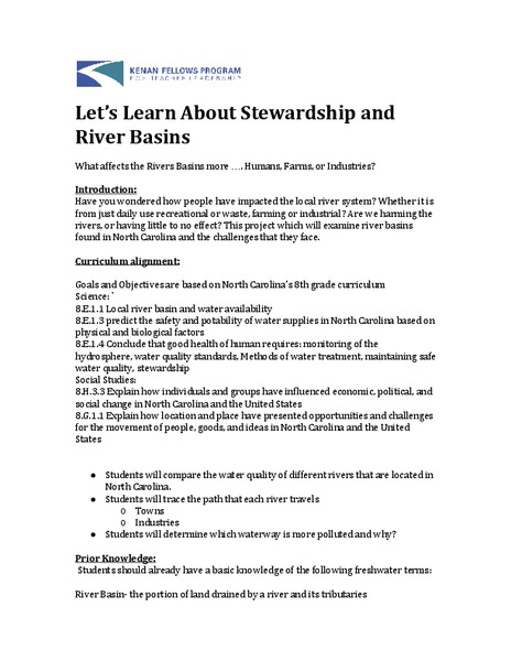 Let's Learn About Stewardship and River Basins Lesson Plan