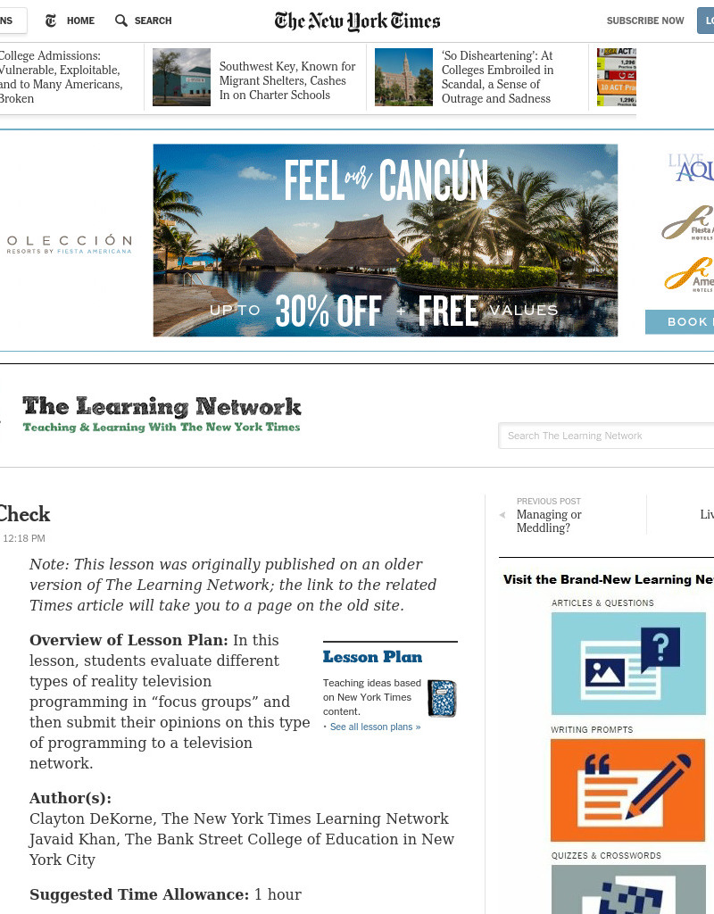 Reality Check Lesson Plan