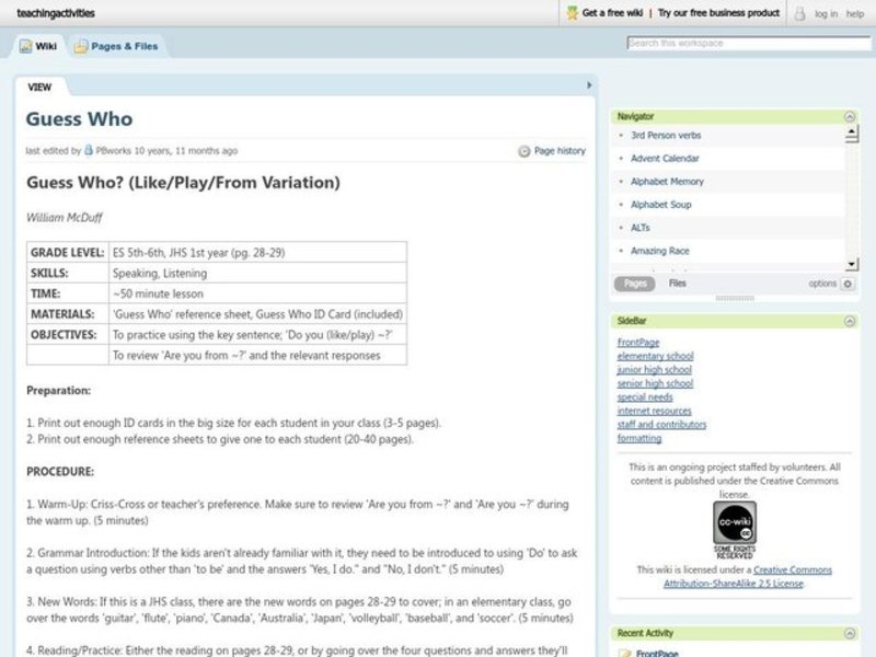 Guess Who? Lesson Plan