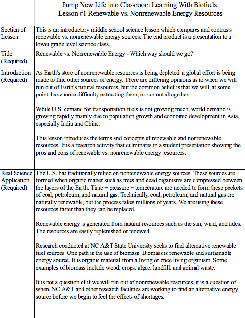 Renewable vs. Nonrenewable Energy Resources Lesson Plan