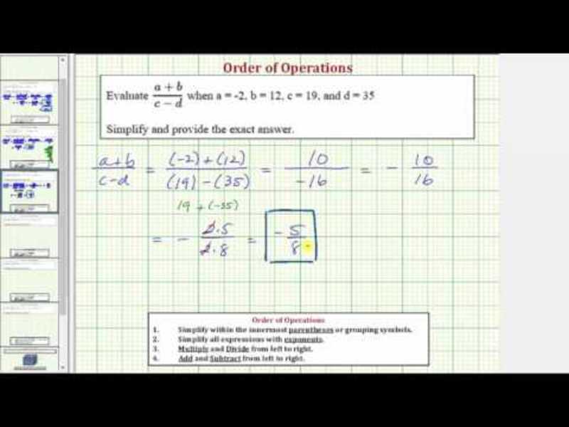 Evaluate an Expression in the Form (a+b)/(c-d) (Example 1) Instructional Video