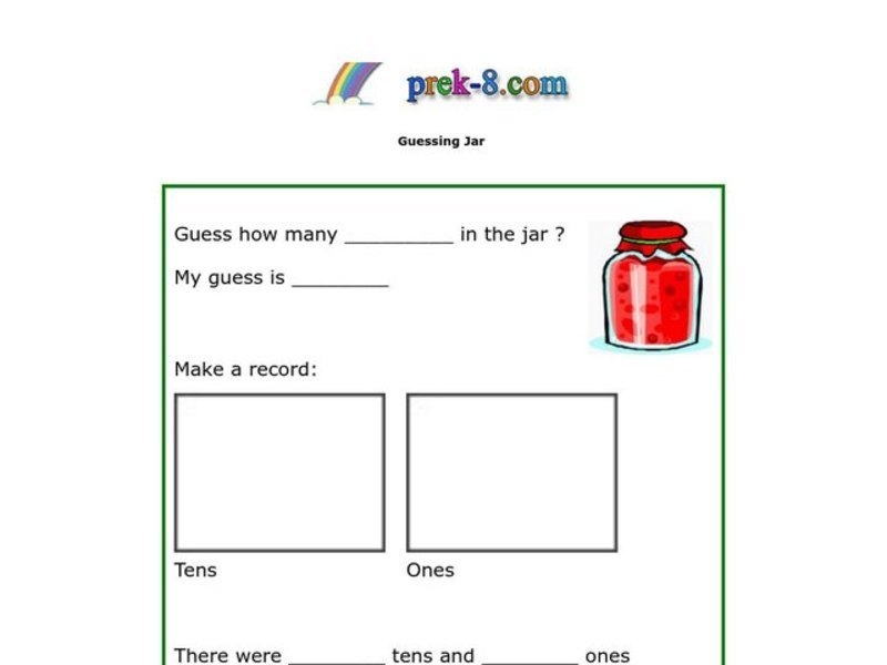 Guessing Jar Worksheet