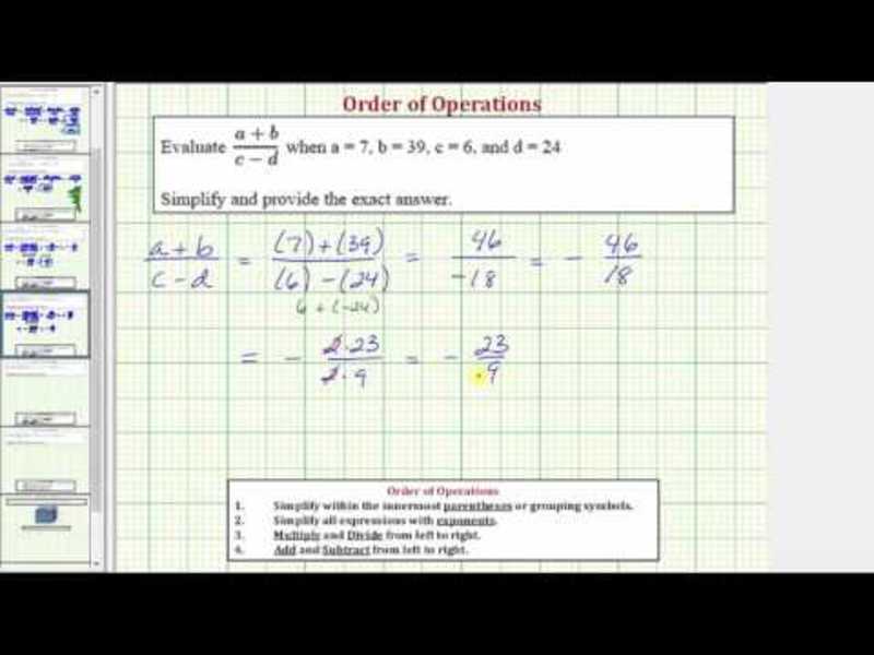 Evaluate an Expression in the Form (a+b)/(c-d) (Example 2) Instructional Video
