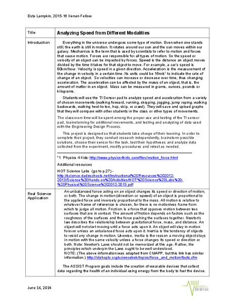 Analyzing Speed from Different Modalities Lesson Plan