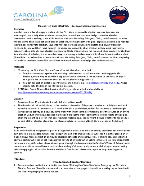 Making First Vote Your Vote: Designing a Schoolwide Election Lesson Plan