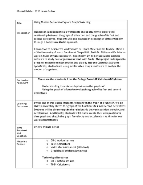 Using Motion Sensors to Explore Graph Sketching Lesson Plan