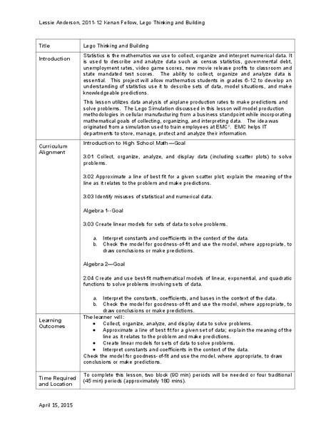 Lego Thinking and Building Lesson Plan