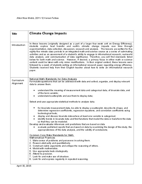 Climate Change Impacts Lesson Plan