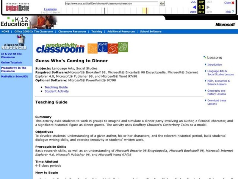 Guess Who's Coming to Dinner? Lesson Plan