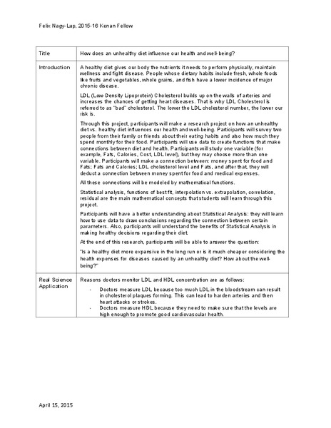 How Does an Unhealthy Diet Influence our Health and Well-Being? Lesson Plan