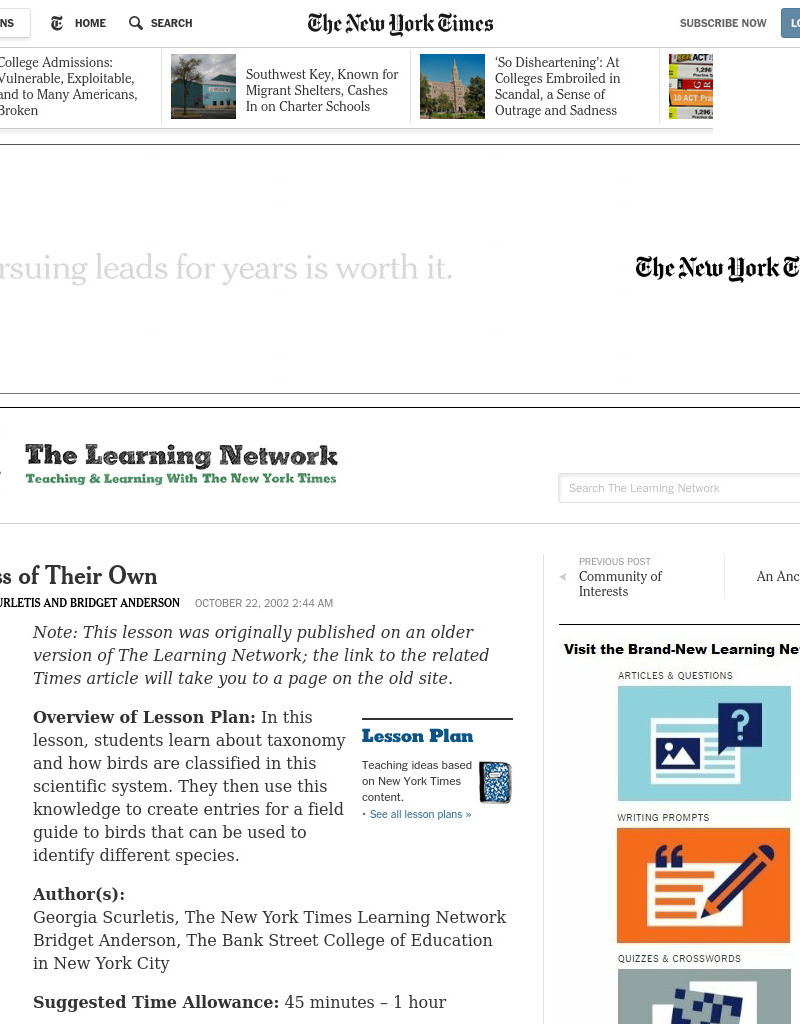 In a Class of Their Own Lesson Plan