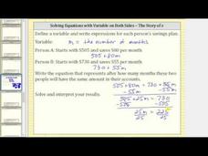 Write Linear Expressions and an Equation Application: Savings Plans Instructional Video