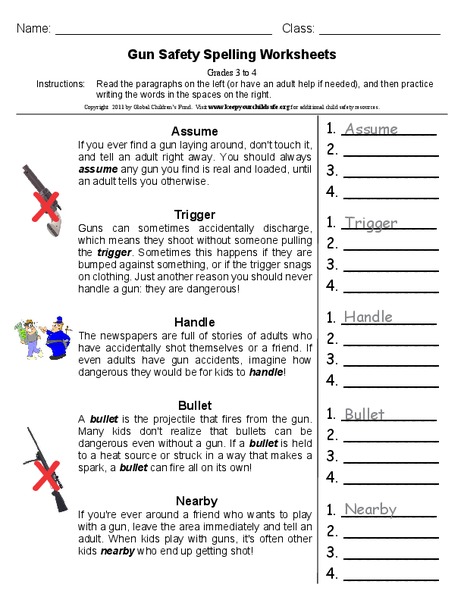 Gun Safety Spelling Worksheets Worksheet
