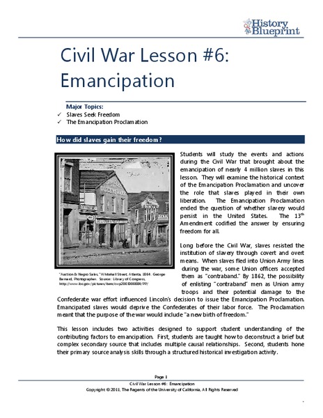 The Civil War: Emancipation Lesson Plan