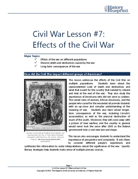 The Civil War: Effects of the Civil War Lesson Plan