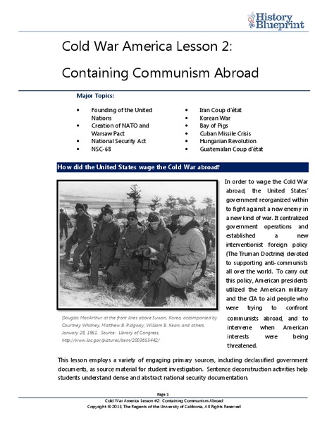 Containing Communism Abroad Lesson Plan