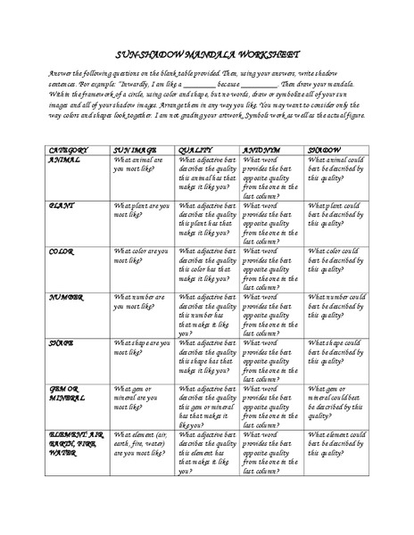 Sun-Shadow Mandala Worksheet Organizer
