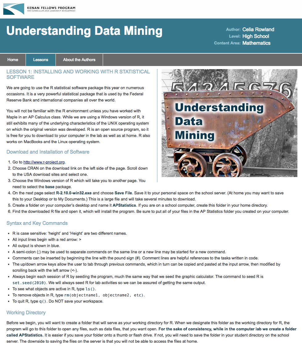 Installing and Working with R Statistical Software Lesson Plan