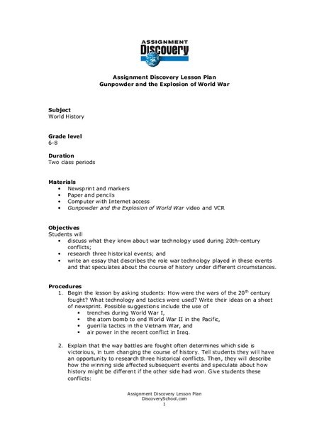 Gunpowder and the Explosion of World War Lesson Plan