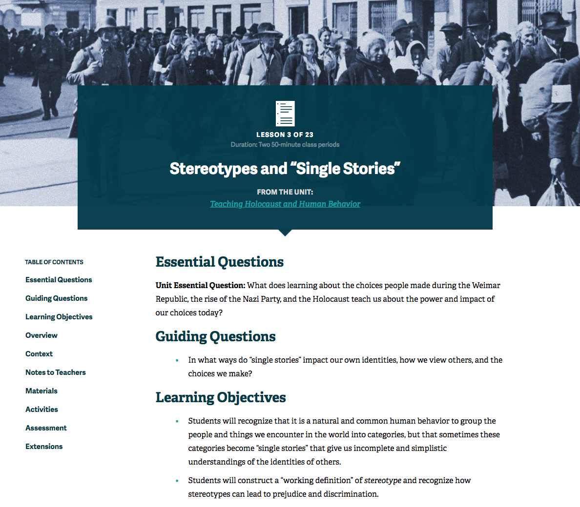 Stereotypes and “Single Stories” Lesson Plan