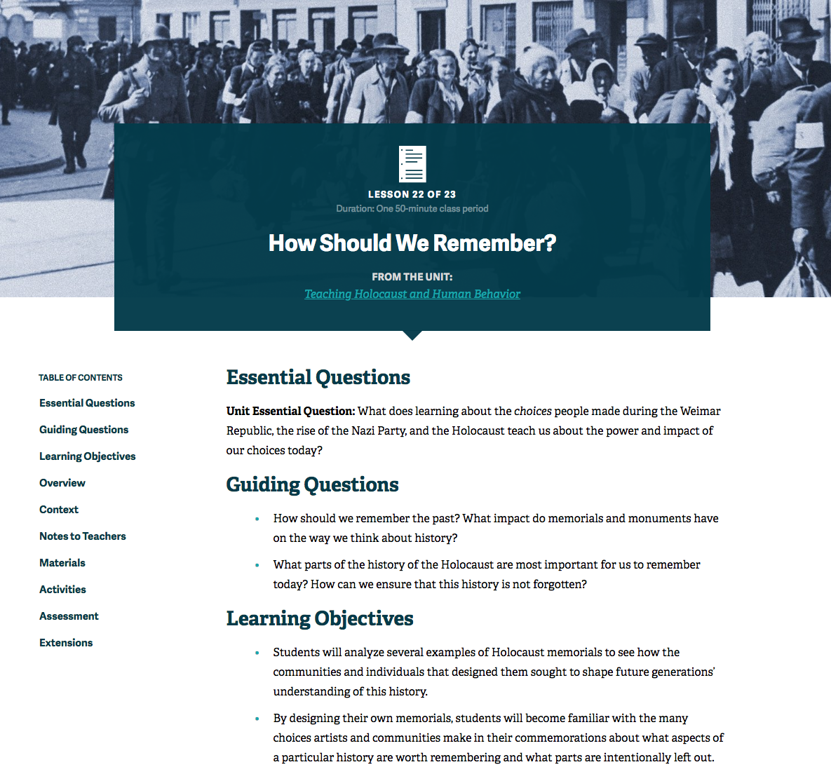 How Should We Remember? Lesson Plan