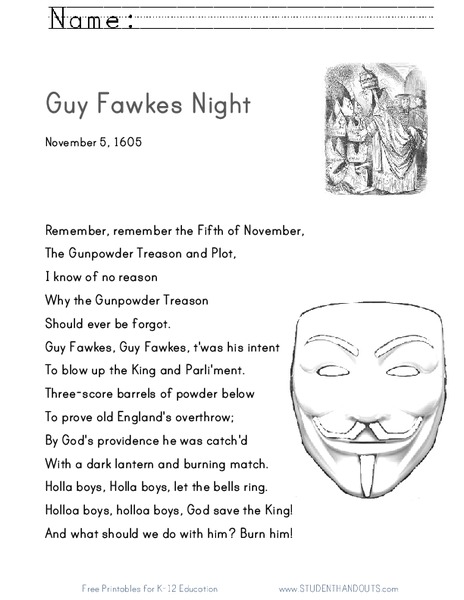 Guy Fawkes Night Handout