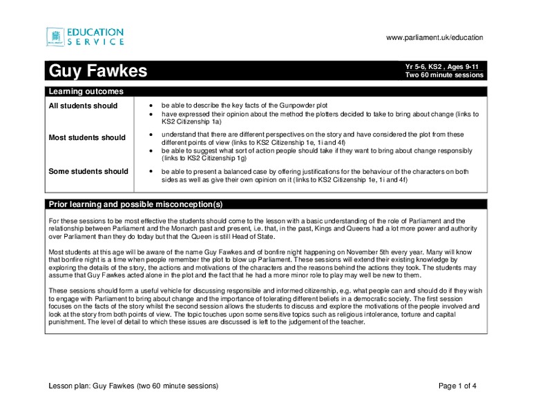 Guy Fawkes Lesson Plan