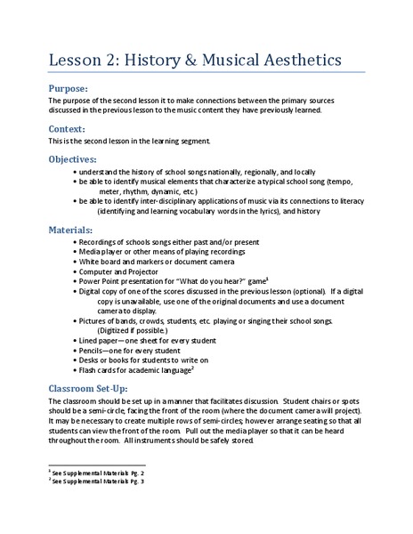 History and Musical Aesthetics Lesson Plan