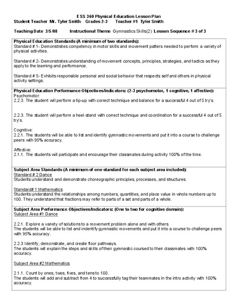 Gymnastic Skills Lesson Plan