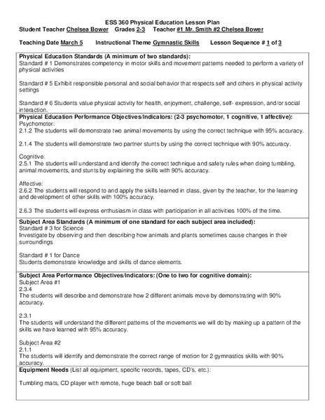 Gymnastic Skills Lesson Plan