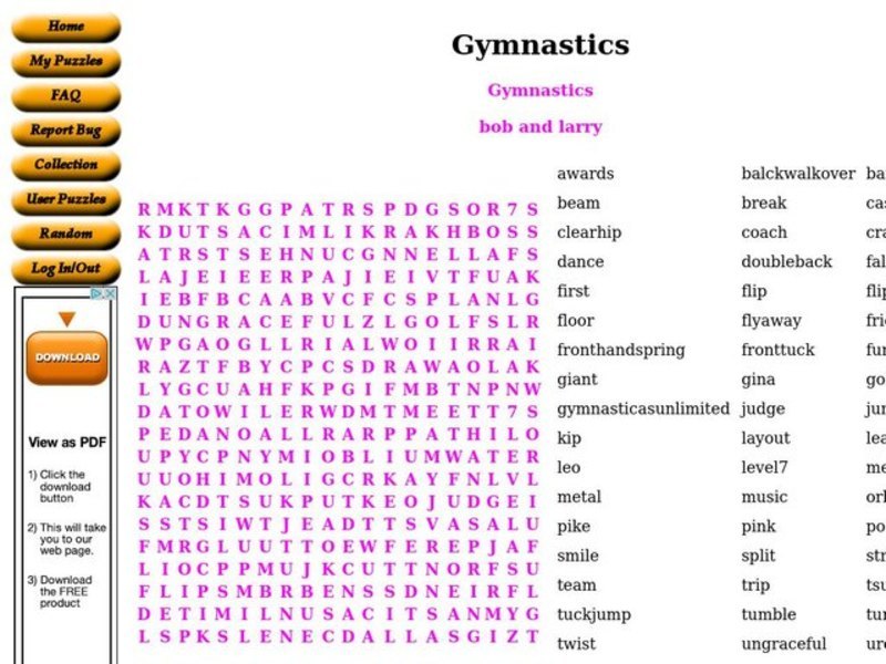 Gymnastics Worksheet