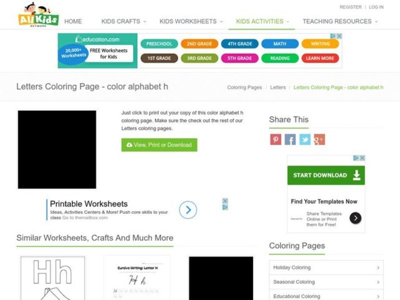 H Is For Hippopotamus Worksheet