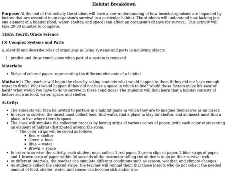 Habitat Breakdown Lesson Plan