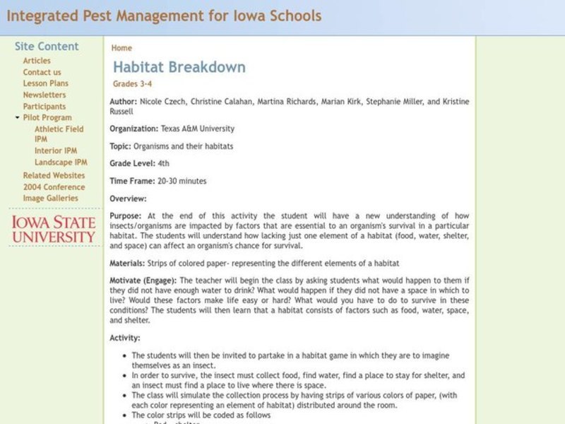 Habitat Breakdown Lesson Plan