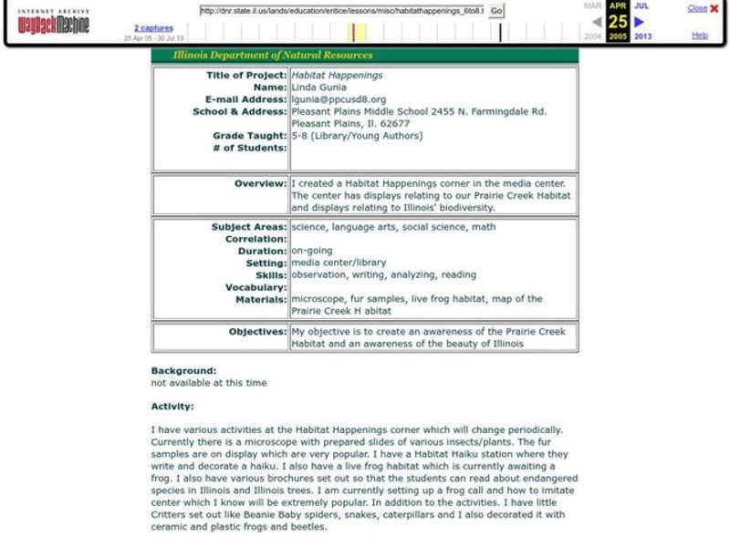 Habitat Happenings Lesson Plan