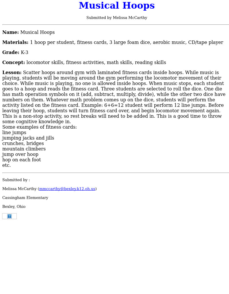 Musical Hoops Lesson Plan